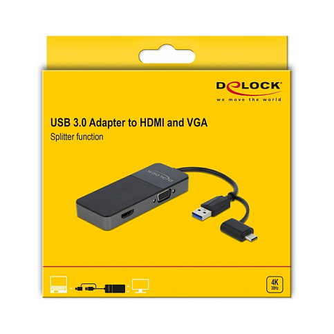 DeLOCK 64085 Adaptador USB 3.2 Gen 1 a 4K HDMI + VGA con Splitter DeLOCK 64085 Adaptador USB 3.2 Gen 1 a 4K HDMI + VGA con Splitter