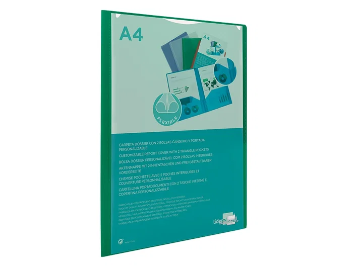 Carpeta Liderpapel 45683 Dossier Dos Bolsas Canguro Polipropileno DIN A4 Verde 10x305x235 mm
