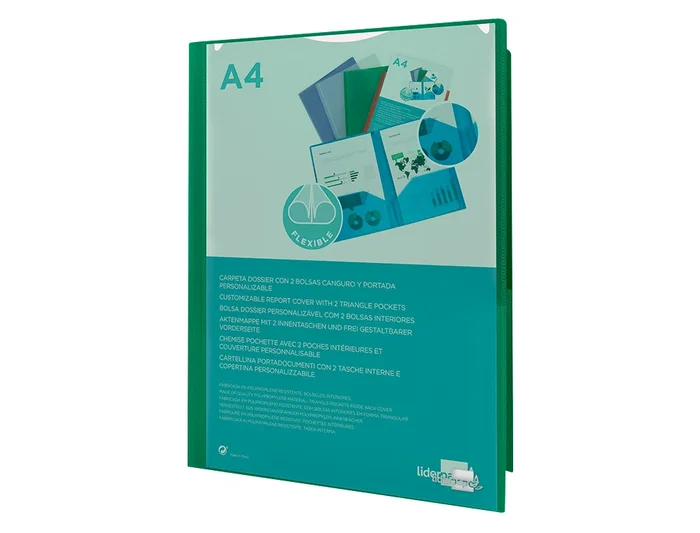 Carpeta Liderpapel 45683 Dossier Dos Bolsas Canguro Polipropileno DIN A4 Verde 10x305x235 mm