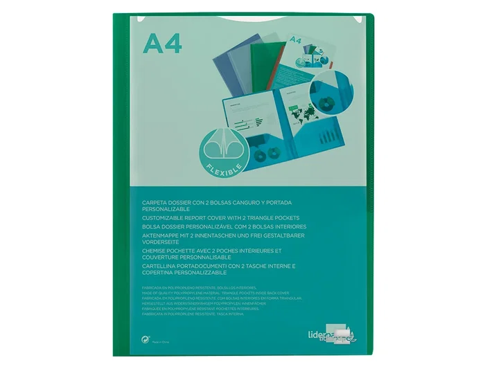 Carpeta Liderpapel 45683 Dossier Dos Bolsas Canguro Polipropileno DIN A4 Verde 10x305x235 mm