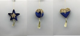 DKD Home Decor Decoración Colgante Poliéster 14x4x14 Surtido 3 Modelos Azul y Dorado