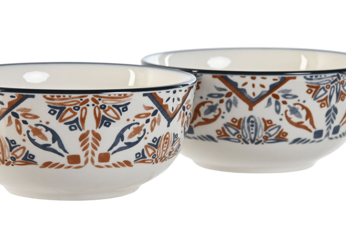 DKD Home Decor Set de Cuencos de Porcelana Boho Surtido