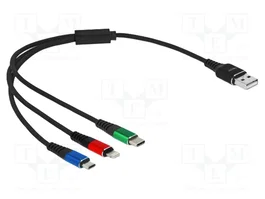 DeLOCK Cable de carga 3 en 1 USB-A a Lightning/Micro USB/USB Type-C 30 cm, multicolor