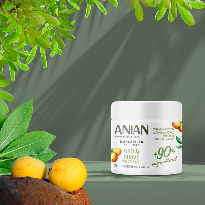 Anian Mascarilla de Queratina Vegetal Liso y Suave 350 ml - Reparadora, Nutritiva e Hidratante, Apta para Cabello Indisciplinado, con Ingredientes Naturales, Vegano
