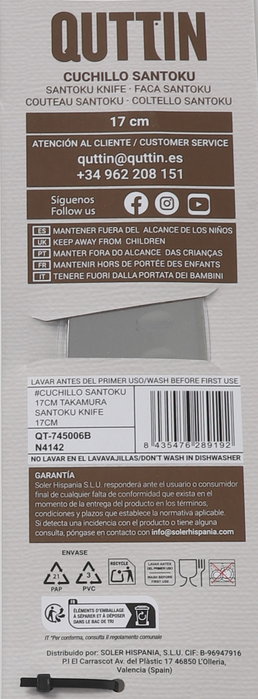 Quttin Cuchillo Santoku Takamura 17cm