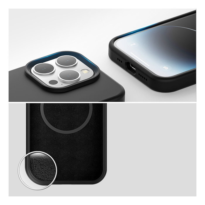 4Smarts Funda de Silicona 540582 para Apple iPhone 15 Plus, Negro, Compatible con MagSafe