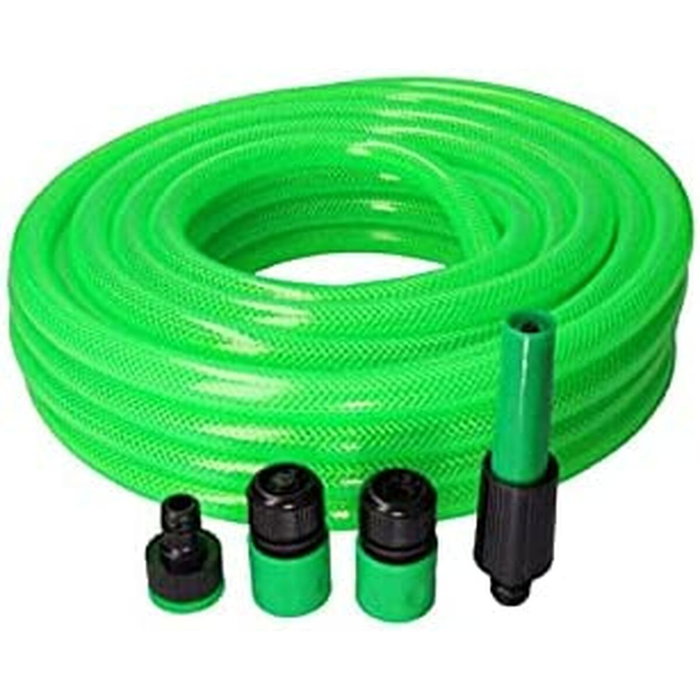 Edm Kit manguera de jardín estándar de 15 m, 3/4 pulg, verde fluorescente