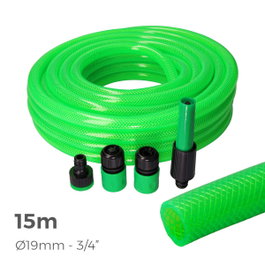 Edm Kit manguera de jardín estándar de 15 m, 3/4 pulg, verde fluorescente