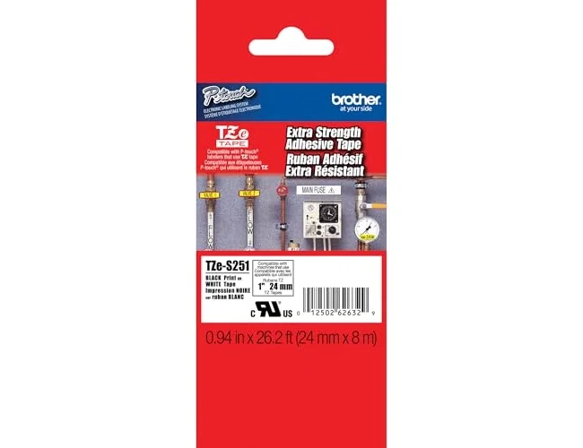 Brother TZe-S251 Cinta Laminada Súper Adhesiva Negro sobre Blanco 24mm x 8m Brother TZe-S251 Cinta Laminada Súper Adhesiva Negro sobre Blanco 24mm x 8m