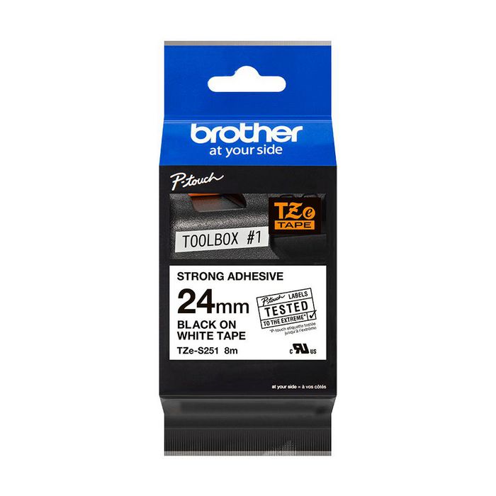 Brother TZe-S251 Cinta Laminada Súper Adhesiva Negro sobre Blanco 24mm x 8m Brother TZe-S251 Cinta Laminada Súper Adhesiva Negro sobre Blanco 24mm x 8m