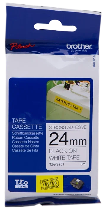 Brother TZe-S251 Cinta Laminada Superadhesiva 24mm x 8m Negro sobre Blanco Brother TZe-S251 Cinta Laminada Superadhesiva 24mm x 8m Negro sobre Blanco