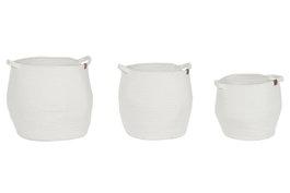 DKD Home Decor Set de 3 Cestas de Algodón con Asas Blanco