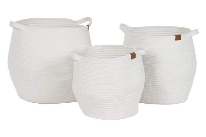 DKD Home Decor Set de 3 Cestas de Algodón con Asas Blanco