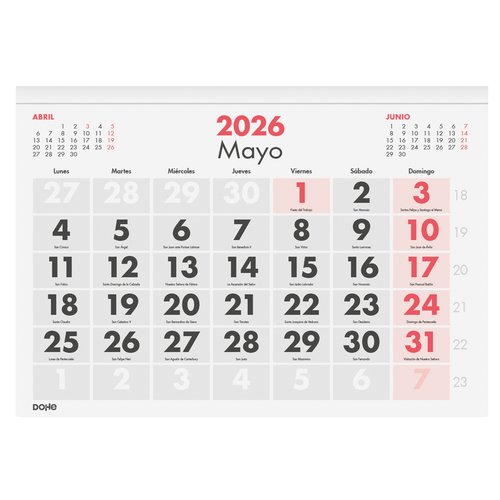 Dohe Calendario de Sobremesa Faldilla 30x21cm Números Grandes 2026