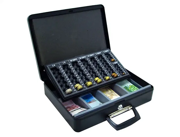 Q-connect Caja Fuertes 370x290x110 mm con Portamonedas y Bandeja para Billetes Negra