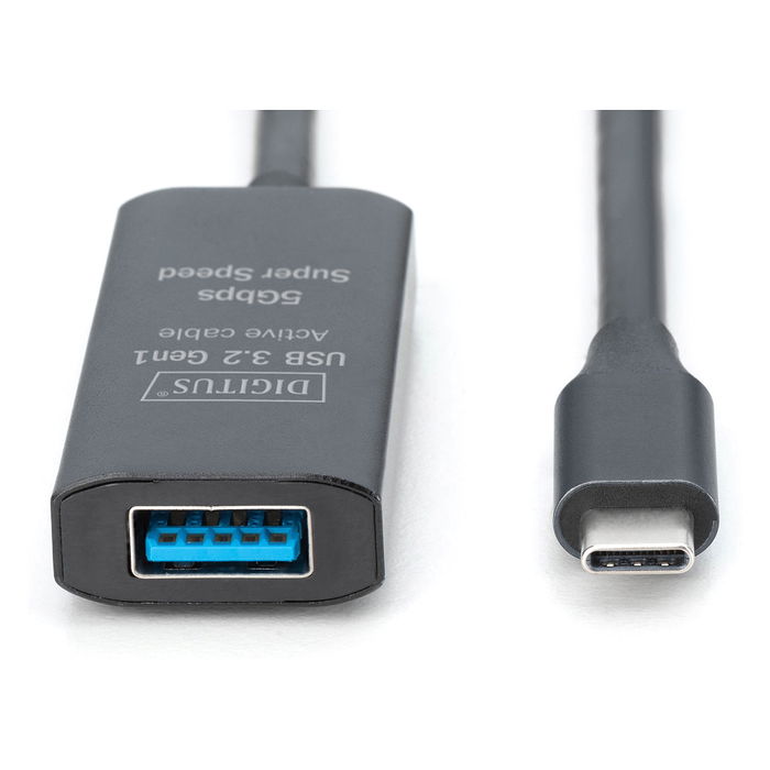 Digitus Cable Extensor USB-C a USB-A 3.2 Gen 1 (5 Gbps) 10 Metros Negro