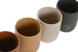 DKD Home Decor Taza Gres Beige Mostaza Gris Terracota 7 x 8.6 x 7 cm (12 Unidades)