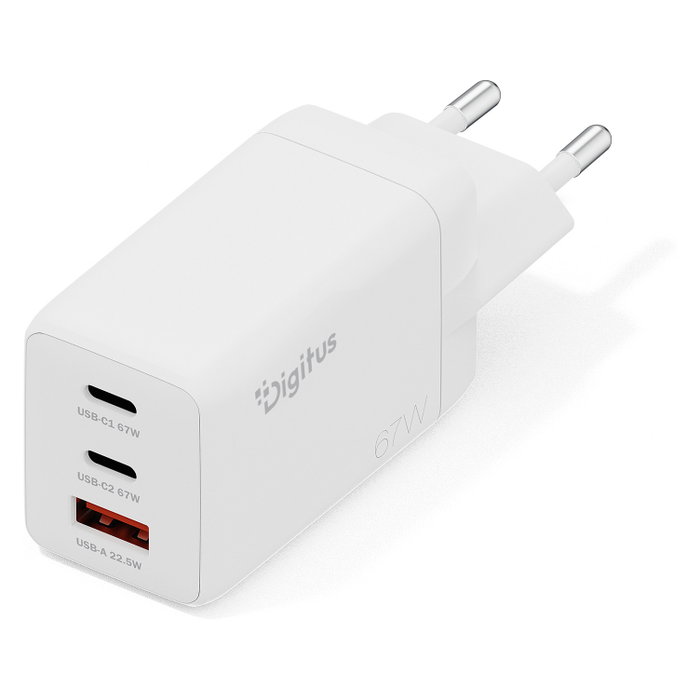 Digitus Cargador USB GaN 67 W 2x USB-C 1x USB-A Blanco DA-10303 Digitus Cargador USB GaN 67 W 2x USB-C 1x USB-A Blanco DA-10303