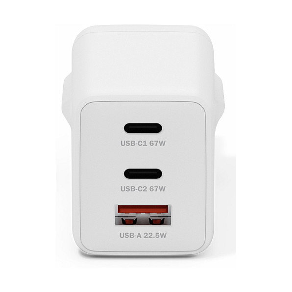 Digitus Cargador USB GaN 67W con 2 Puertos USB-C y 1 USB-A, Carga Rápida, Interior, Blanco, Máximo 3 Dispositivos