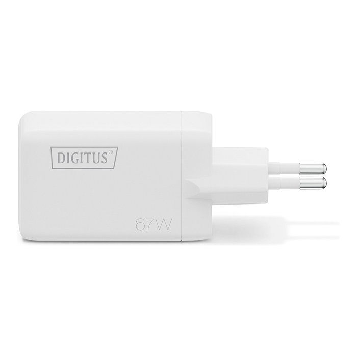 Digitus Cargador USB GaN 67W con 2 Puertos USB-C y 1 USB-A, Carga Rápida, Interior, Blanco, Máximo 3 Dispositivos