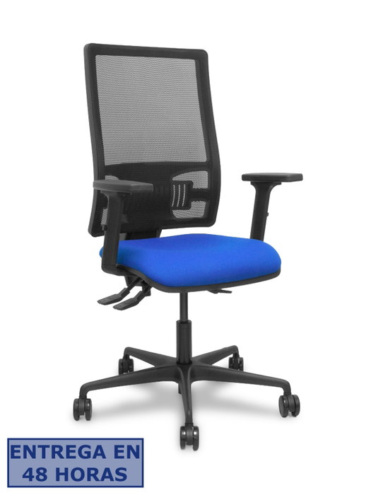 PIQUERAS Y CRESPO Silla Bormate con mecanismo Asincro, Respaldo de Malla Negro y Asiento Azul Bali, Brazos 2D