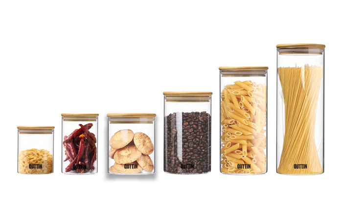 Quttin Tarro de Borosilicato Bamboo Quttin 600ml, Set de 12 unidades Quttin Tarro de Borosilicato Bamboo Quttin 600ml, Set de 12 unidades