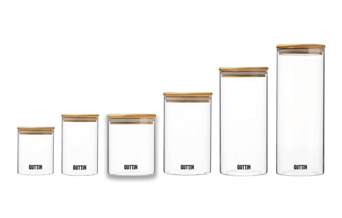 Quttin Tarro de Borosilicato Bamboo Quttin 600ml, Set de 12 unidades Quttin Tarro de Borosilicato Bamboo Quttin 600ml, Set de 12 unidades