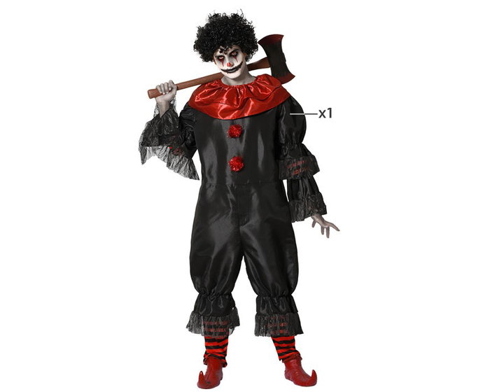Disfraz Payaso Diabólico para Hombre Adulto - Halloween - Negro con Rojo - Tallas XS-S