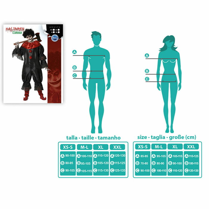 Disfraz Payaso Diabólico para Hombre Adulto - Negro con Rojo - XS-S Disfraz Payaso Diabólico para Hombre Adulto - Negro con Rojo - XS-S