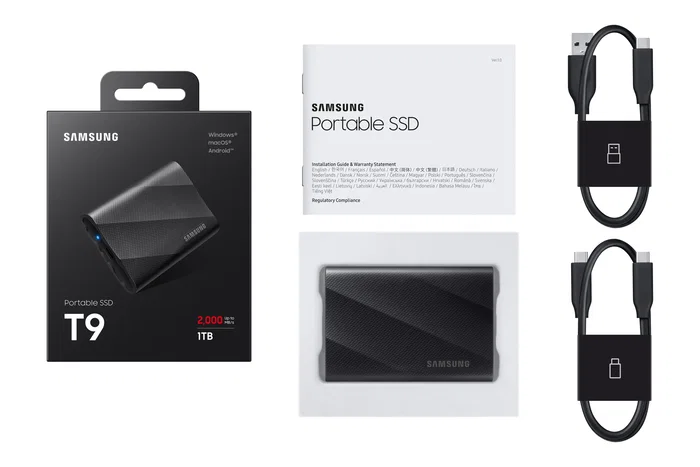 Samsung T9 Portable SSD 1TB - MU-PG1T0B - Disco Duro Externo NVMe USB-C 3.2 Gen 2 (2000 MB/s) Negro