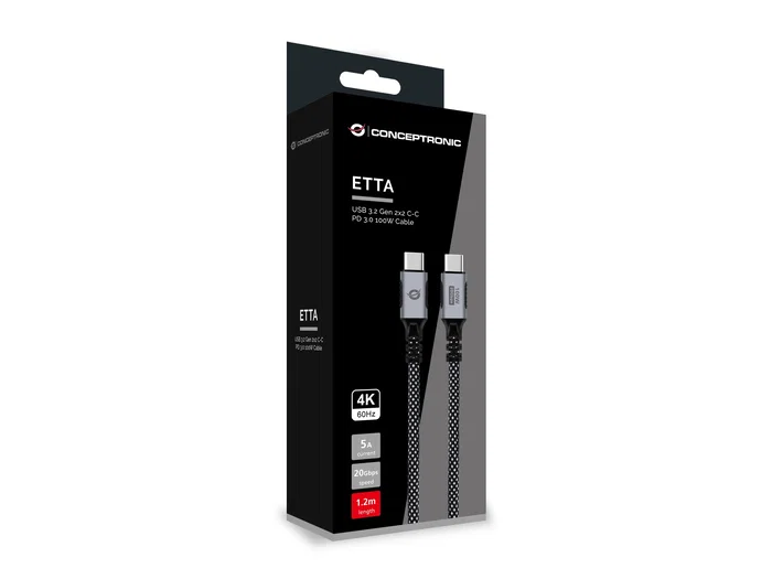 Conceptronic ETTA07B12 Cable USB-C a USB-C 3.2 Gen 2x2, 100W, 1.2 m