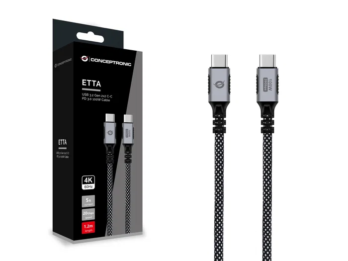 Conceptronic ETTA07B12 Cable USB-C a USB-C 3.2 Gen 2x2, 100W, 1.2 m