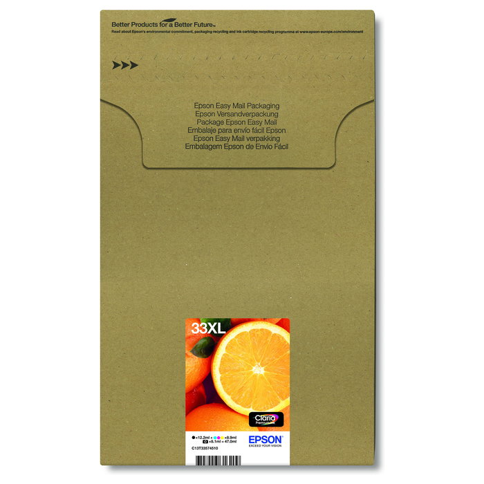 Epson C13T33574510 Easy Mail Packing 33XL Orange - 5 Cartuchos de Tinta Multipack (5 colores: Negro, Foto negro, Cian, Magenta, Amarillo) Claria Premium Original, XL