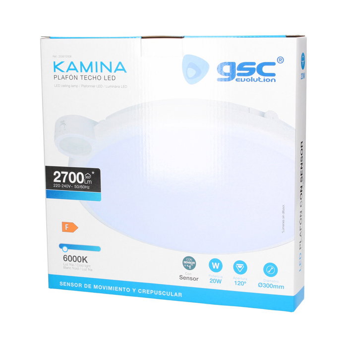 GSC Evolution Plafón de techo LED Kamina con sensor de movimiento y crepuscular 20W 6000K
