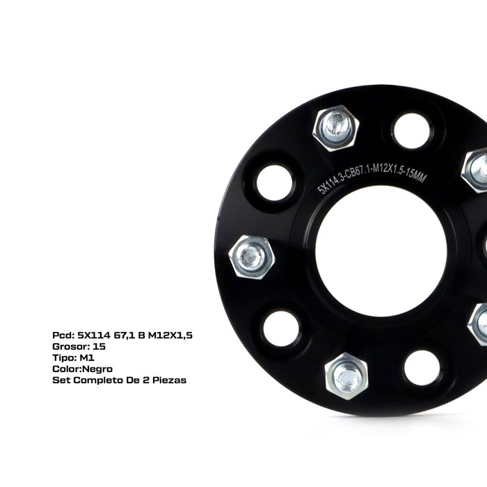 Omp Separadores Speed de 15 mm PCD 5x114.3-5x114.3 CB 67.1 Negro