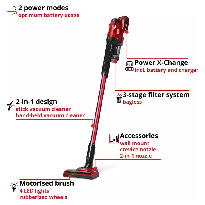 Einhell TE-SV 18 Li aspiradora de mano (1x 4,0Ah) rojo/negro