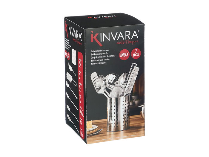 Kinvara Set 7 Piezas Utensilios Cocina Acero Inoxidable 15x32x14.5cm Incluye Cucharon Espatula Colador (Set de 6)