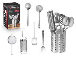 Kinvara Set 7 Piezas Utensilios Cocina Acero Inoxidable 15x32x14.5cm Incluye Cucharon Espatula Colador (Set de 6)