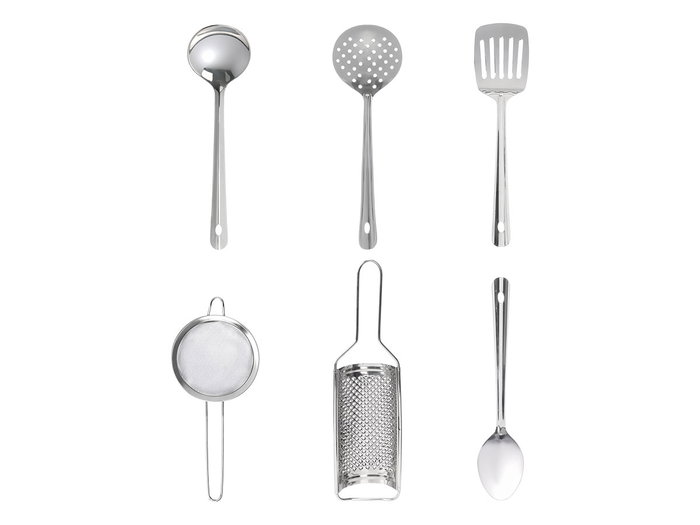 Kinvara Set 7 Piezas Utensilios Cocina Acero Inoxidable 15x32x14.5cm Incluye Cucharon Espatula Colador (Set de 6)