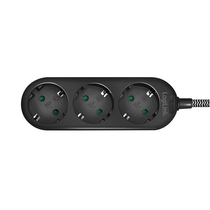LogiLink Regleta de 3 tomas CEE 7/3 con cable textil de 1,5m