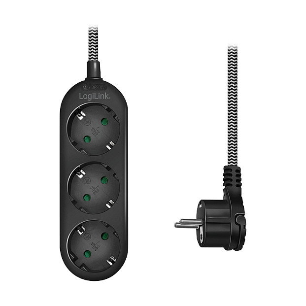 LogiLink Regleta de 3 tomas CEE 7/3 con cable textil de 1,5m