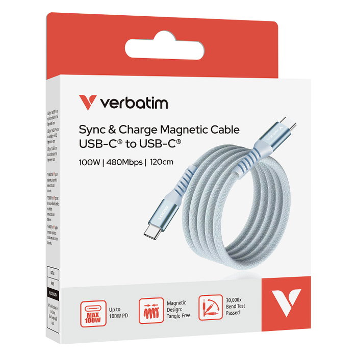 Verbatim Cable Magnético USB-C a USB-C 100W 1,2 m Azul Verbatim Cable Magnético USB-C a USB-C 100W 1,2 m Azul