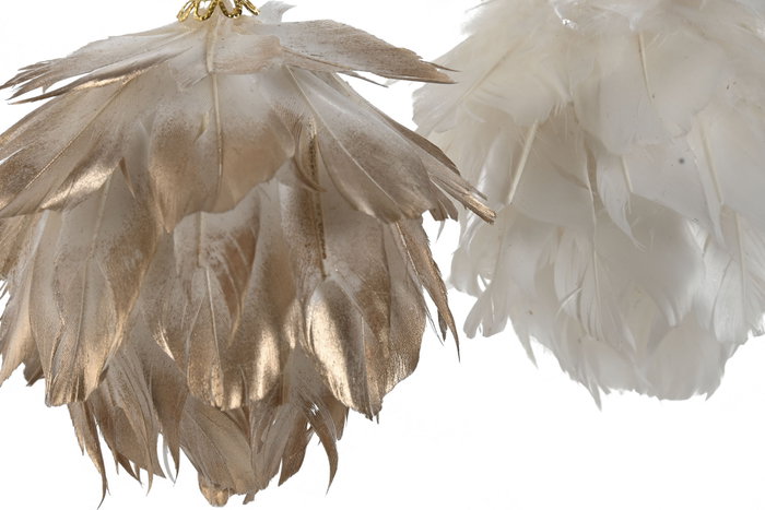 DKD Home Decor Bola Decoración Navidad Moderna Dorado Blanco 10 x 19 x 10 cm (12 Unidades)