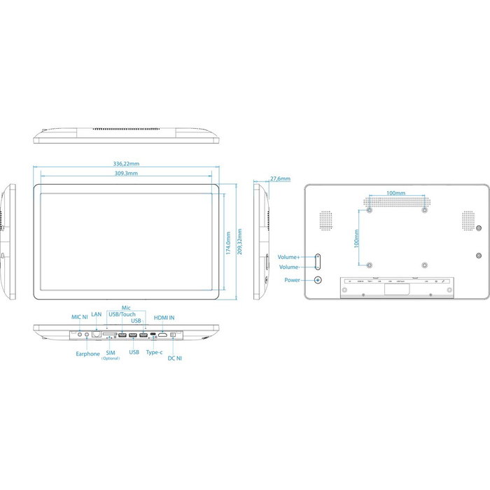 ALLNET RK3588 Tablet 14 Pulgadas Android 12 LTE NFC PoE HDMI Color Negro