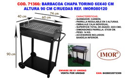 IMOR Barbacoa de Chapa Torino 60 x 40 x 90 cm con Ruedas