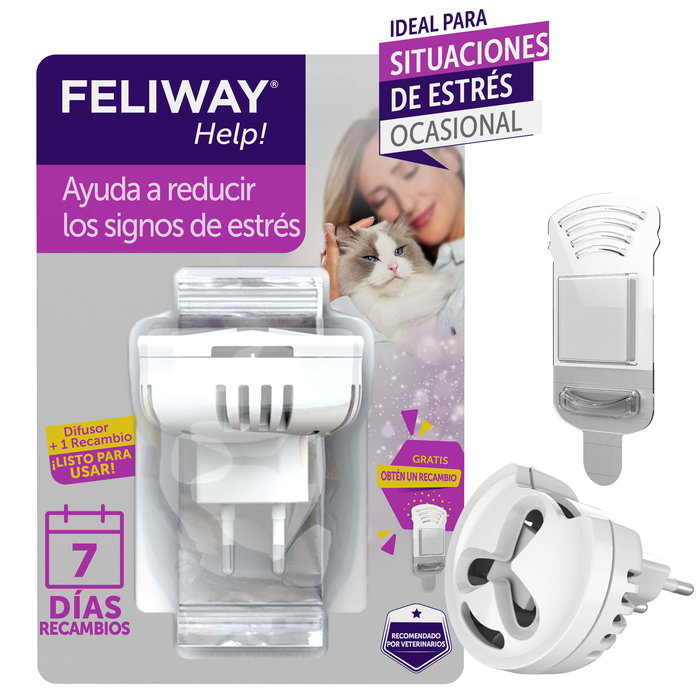 Feliway Help Difusor Recambio para Gatos, Reduce Estrés, Viajes, Cambios, Fiestas