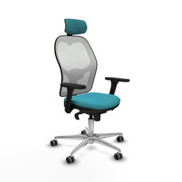 PIQUERAS Y CRESPO Silla de oficina Jorquera con mecanismo sincro, tela turquesa y malla blanca