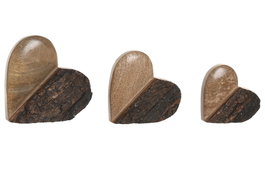 DKD Home Decor Set de Decoración de 3 Piezas Corazón en Madera de Mango Natural