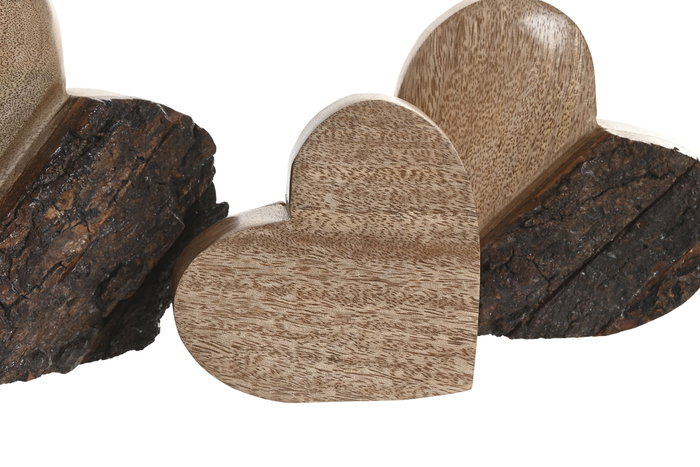 DKD Home Decor Set de Decoración de 3 Piezas Corazón en Madera de Mango Natural