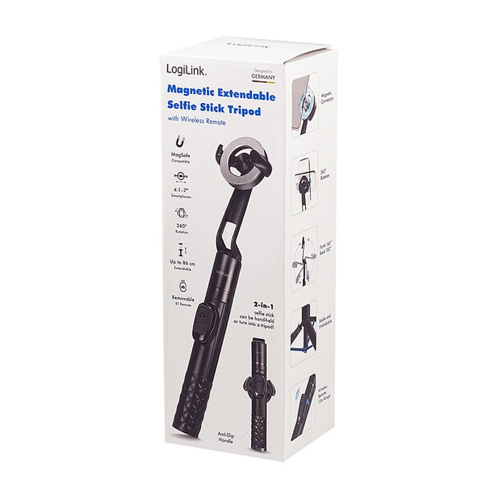 LogiLink BT0069 Palo selfie inalámbrico con trípode magnético, Negro